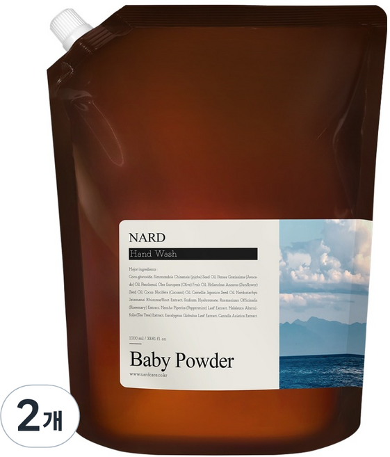 나드 리프레쉬 퍼퓸드 핸드워시 베이비파우더 리필, 1L, 2개