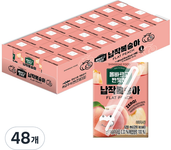신세계푸드 올바르고반듯한 납작복숭아, 48개, 120ml