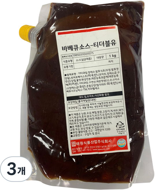 태원 바베큐 소스 티더블유, 1kg, 3개