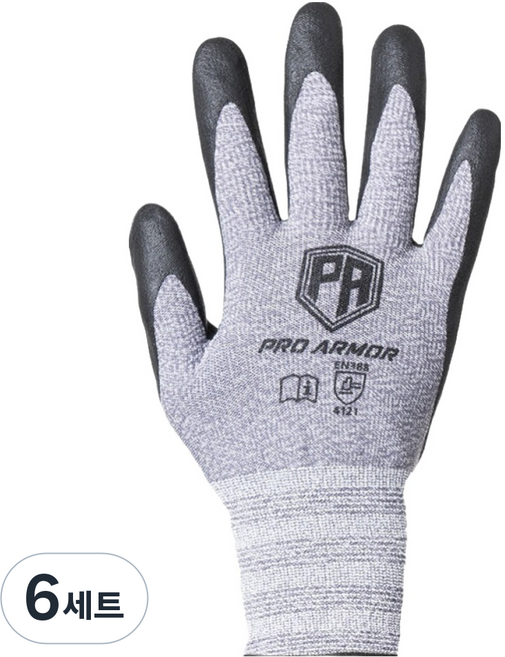 Pro Armor NBR 塗層手套 雙手穿戴組, 麻灰色, 6套