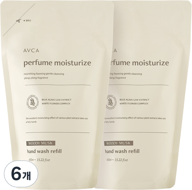 아브카 퍼퓸 핸드워시 대용량 리필 우디 머스크, 450ml, 6개