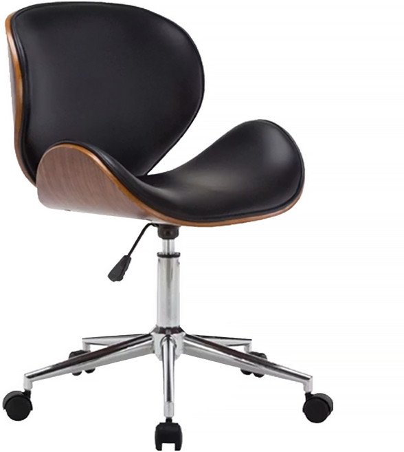 E-home 賽多納可調式曲木電腦椅 防水PU皮 電鍍金屬五爪腳 尼龍滑輪, 黑色