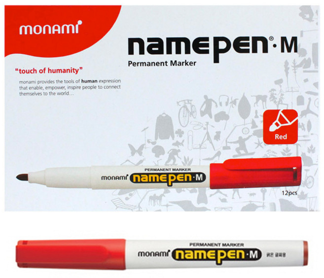 모나미 굵은글씨용 네임펜 M, 적색, 12개