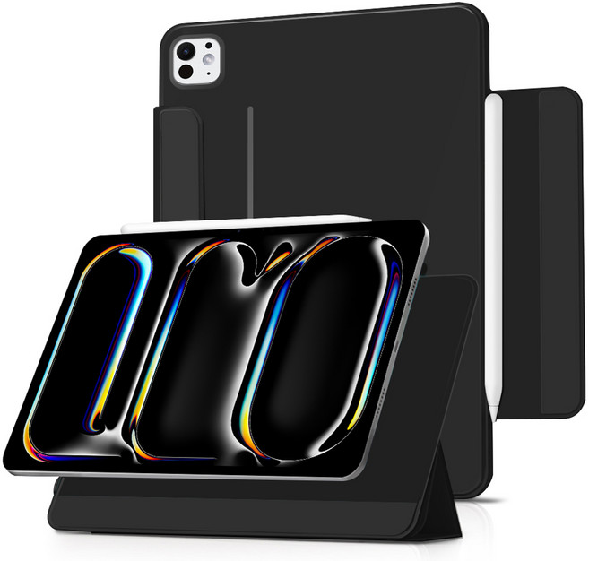 더조은셀러 태블릿PC 폴리오 3단 분리 마그네틱 스탠드 케이스, 블랙, 1개