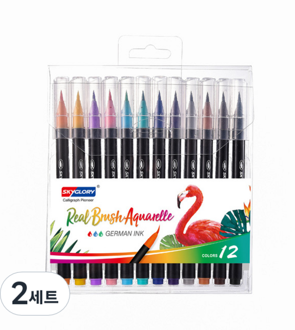 스카이글로리 수용성 컬러 브러쉬펜, 12색, 2세트