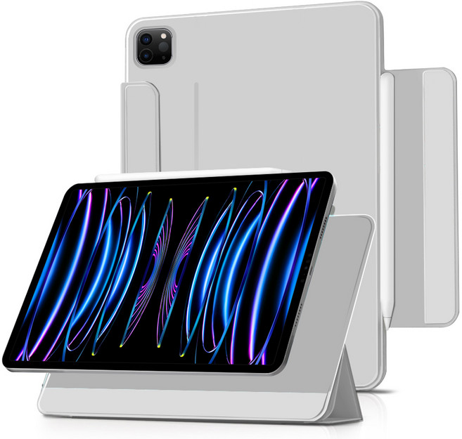 더조은셀러 태블릿PC 폴리오 3단 분리 마그네틱 스탠드 케이스, 페일그레이, 1개