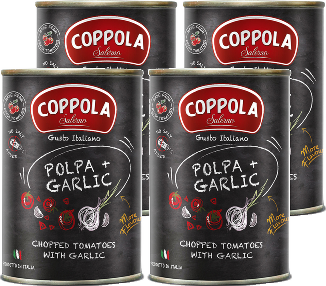 COPPOLA 柯波拉 大蒜切丁番茄基底醬 無麩質 無鹽無糖 全自然, 400g, 4罐