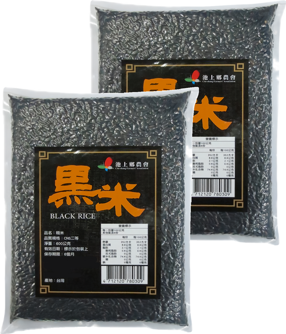 池上鄉農會 黑米, 600g, 2包