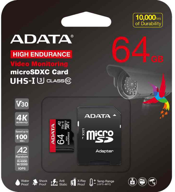 ADATA 威剛 A2 MicroSD 攝錄專用 記憶卡 AUSDX64GUI3V30SHA2-RA1, 64GB, 1個