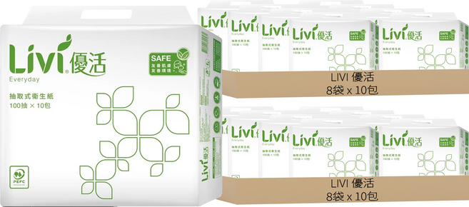 LIVI 優活 抽取式衛生紙, 10包, 16袋