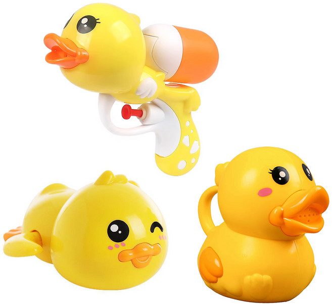 洗澡玩具 若及椿+澆水槍+水槍嘴 塑膠, 小鴨 黃色, 1組