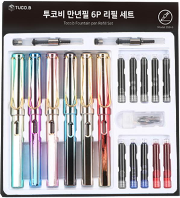 투코비 만년필 6p 리필 세트, EF, 레인보우