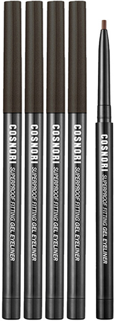 [비건뷰티] 코스노리 슈퍼프루프 피팅 젤 아이라이너 펜슬 0.13g, 02 블랙 브라운, 4개