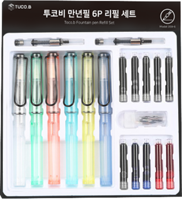 동아피엠에스 투코비 만년필 6p 리필 세트, EF, 클리어