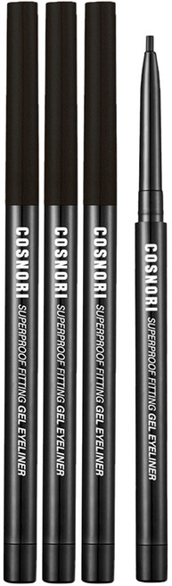 [비건뷰티] 코스노리 슈퍼프루프 피팅 젤 아이라이너 펜슬 0.13g, 01 비비드블랙, 3개