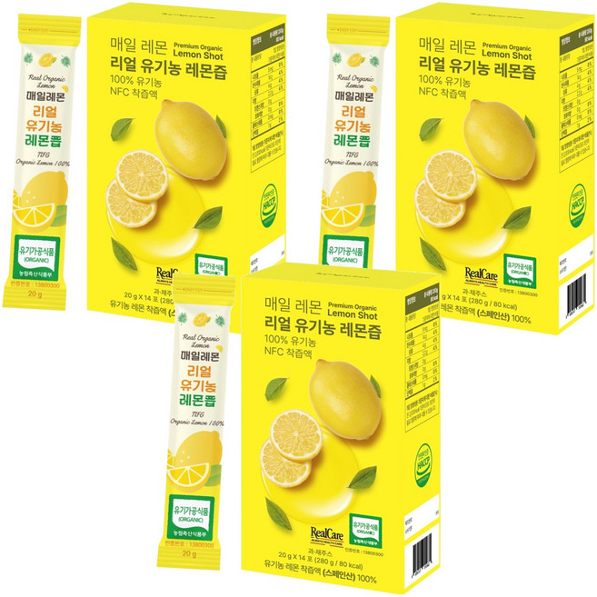 리얼케어 매일레몬 리얼 유기농 레몬즙, 280g, 3개