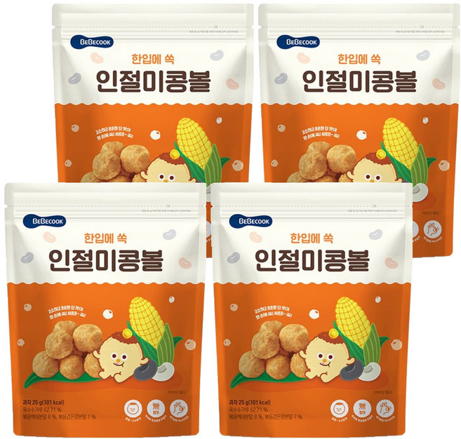 베베쿡 콘볼 과자, 인절미맛, 25g, 4개