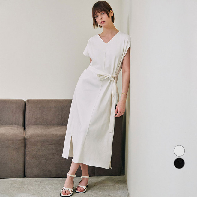 ELLE PARIS 여성용 루즈핏 벨티드 골지 립 썸머 롱 원피스