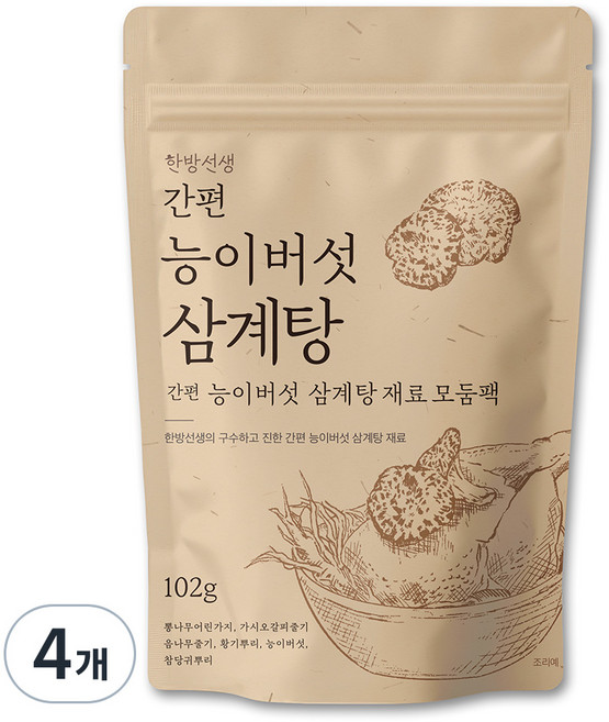 한방선생 능이버섯 간편 삼계탕 재료 모둠팩, 102g, 4개