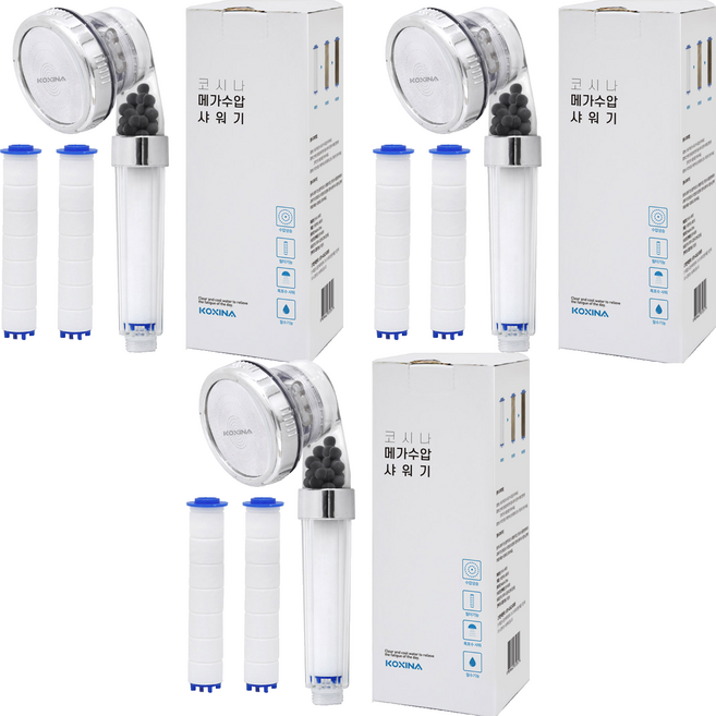코시나 메가수압 3기능 스파 정수샤워기 + 필터 2p, 3개, 혼합색상