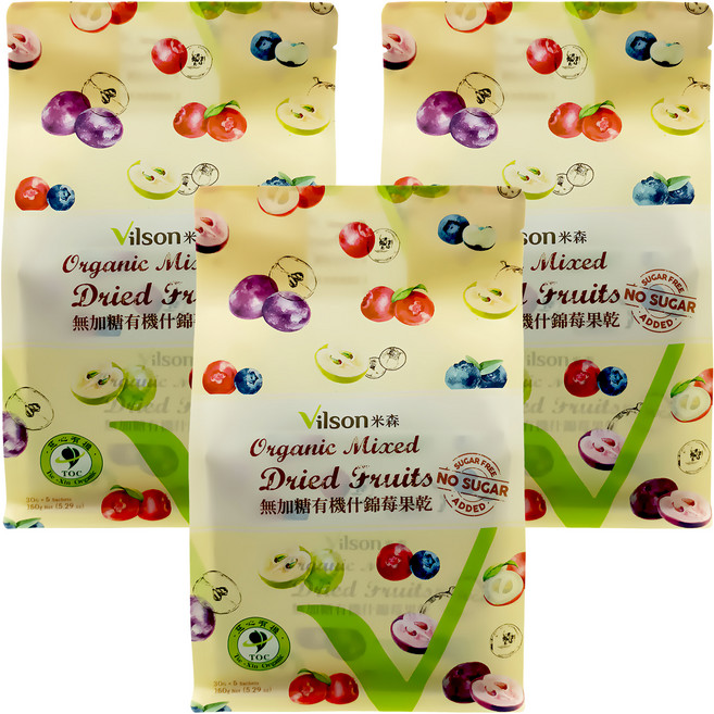 Vilson 米森 無加糖有機什錦莓果乾 5包, 150g, 3袋