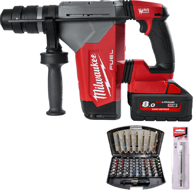 밀워키 SSD Plus 충전 로터릴 함마드릴 M18 FHP-802X + 플렉시블샤프트 B-29088 + 드라이버 비트 55p 풀세트, 1세트