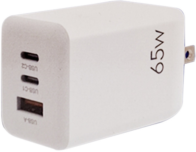 POLYWELL 寶利威爾 65W 氮化鎵快充頭 雙USB-C + USB-A充電 PW15-T05-A104, 白色, 1個