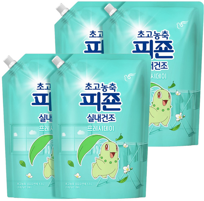 피죤 초고농축 실내건조 프레시데이 리필, 4개, 1.3L