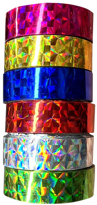 DOUBLE KILL 雙殺雷射膠帶6入組合, 1組, 粉色、紅色、綠色、白色、黃色、藍色