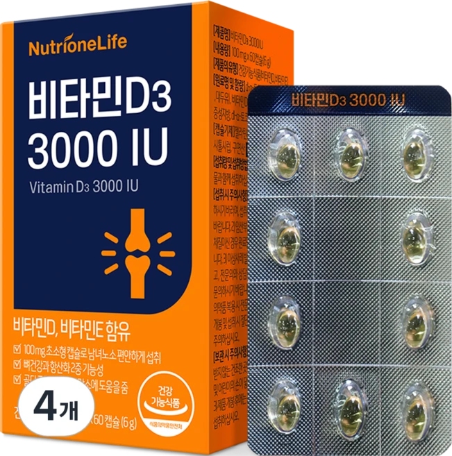 뉴트리원 비타민D3 3000 IU 6g, 60정, 4개 - 쿠팡