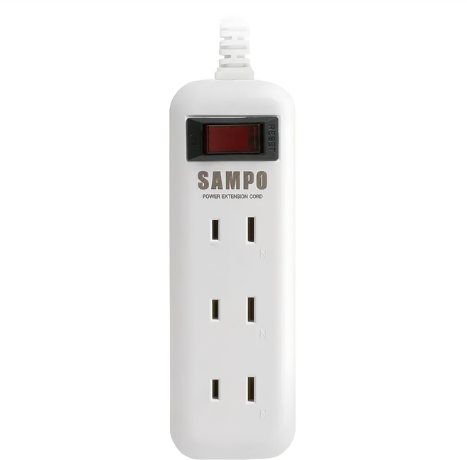 SAMPO 聲寶 一開三插轉接電源線組 2孔, 1.8m, 白色, 1條