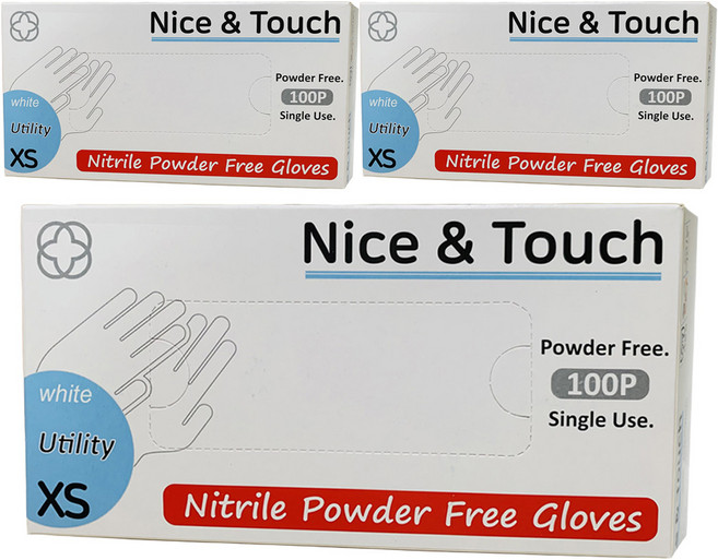 나이스앤터치 니트릴 장갑 100p, 화이트, 미니(XS), 3개