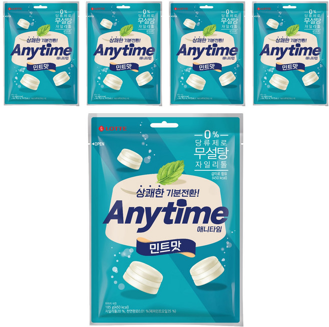 롯데웰푸드 애니타임 민트맛, 185g, 5개
