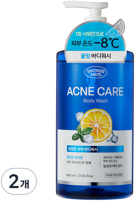 Shower mate 凍感淨痘護理沐浴乳 清涼薄荷柚子香, 2個, 800ml