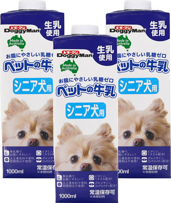DoggyMan 多格漫 澳洲犬用牛奶 老犬用, 乳製品(生乳、脫脂牛乳、乳清蛋白), 1L, 3瓶