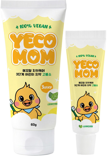 예꼬맘 치카케어 3단계 60g + 소형치약 15g 스피아민트향, 1세트