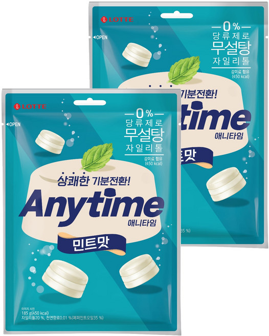 롯데웰푸드 애니타임 민트맛, 185g, 2개