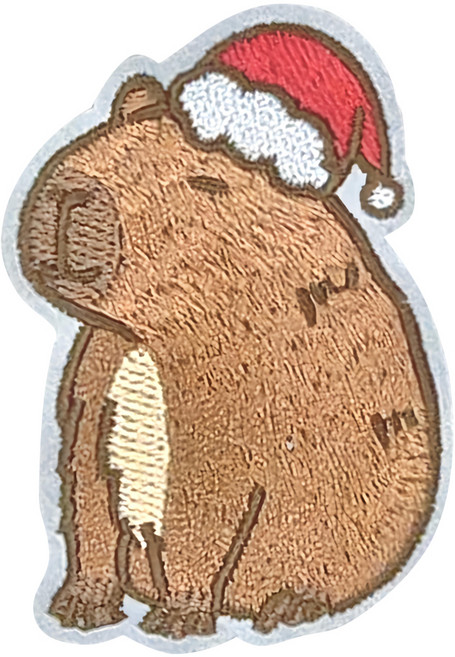 Hi 你好 刺繡貼紙, 聖誕水豚 棕色, 1張