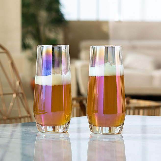 레토 홀로그램 오로라 롱 유리컵 2p 선물 세트 533ml, 투명, 2개