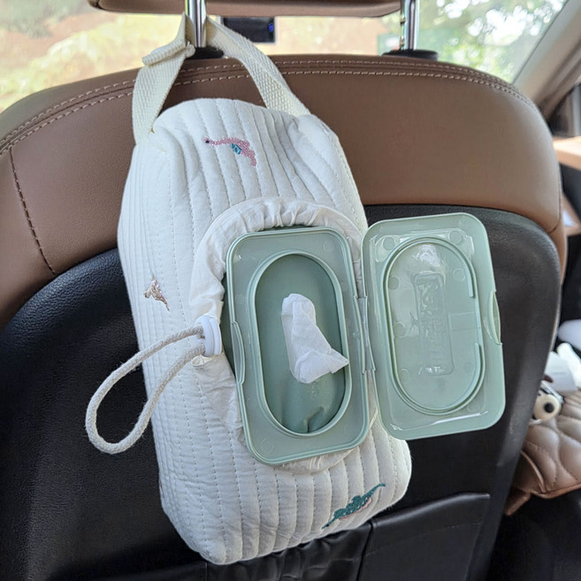 대한오토모빌 차량용 어디든 툭 걸어 물티슈 파우치 휴대용 커버 캠핑용 케이스, 디노디노, 1개
