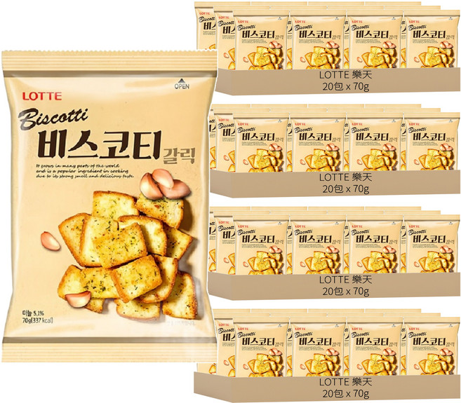 LOTTE 樂天 Biscotti 大蒜麵包餅, 70g, 80包