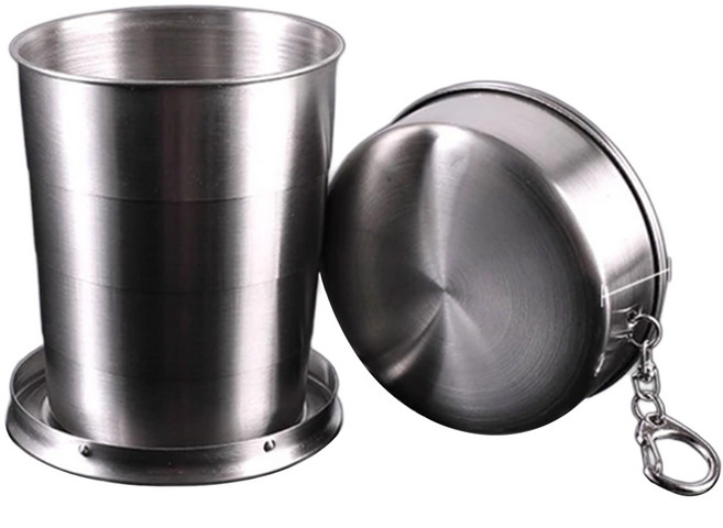 BOACUP 不鏽鋼折疊杯 大 250ml, 1個, 不鏽鋼 銀色