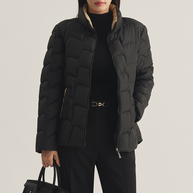 Elsso 女款冬季日常基本輕量波浪絎逢外套