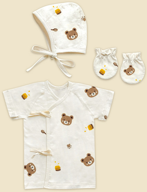 ikii 유아용 오가닉 사계절용 배냇저고리 반소매 3종 세트