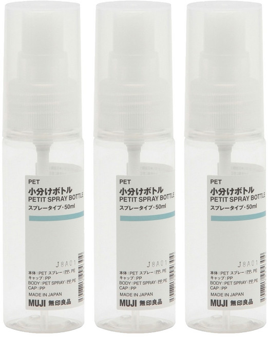 MUJI 無印良品 PET分裝瓶 噴霧型 50ml, 透明色, 3個