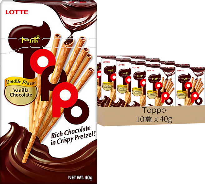 Toppo 夾心餅乾棒 巧克力口味, 40g, 10盒