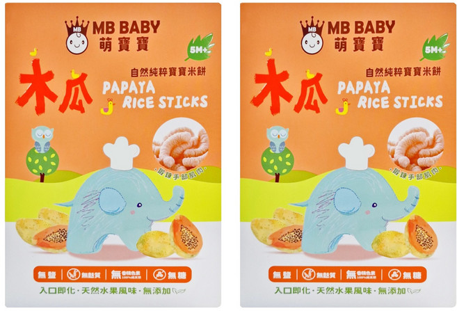 萌寶寶 MB BABY 自然純粹寶寶米餅 無鹽無麩質無糖, 木瓜, 20g, 2盒