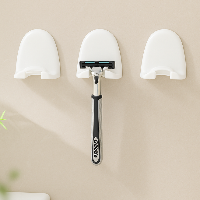 그리뉴얼 심플 무타공 다용도 면도기 거치대 후크 걸이형, 화이트, 3개
