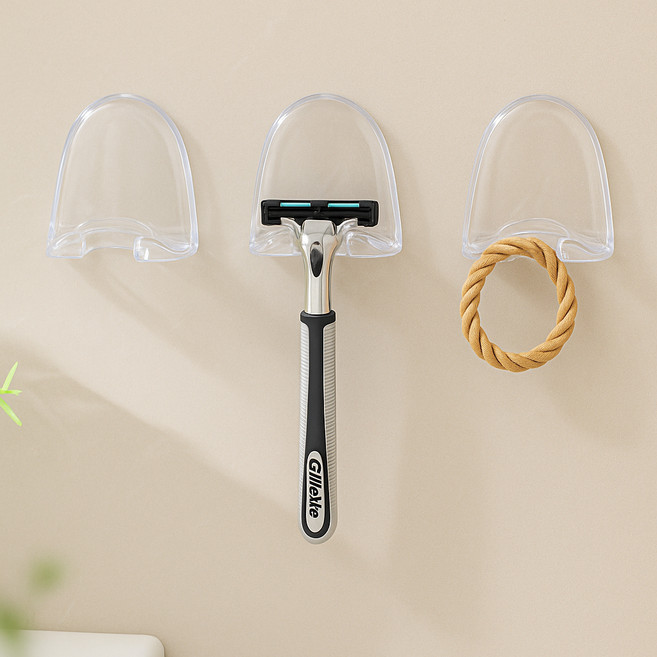 그리뉴얼 심플 무타공 다용도 면도기 거치대 후크 걸이형, 투명, 3개