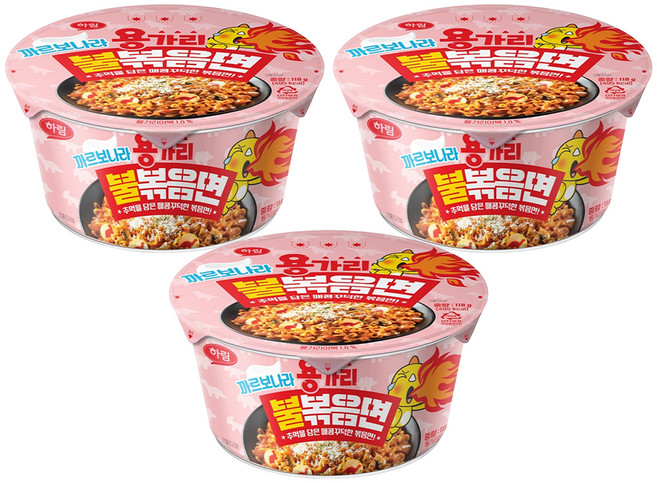 하림 용가리 불볶음면 까르보나라 컵 118g, 3개